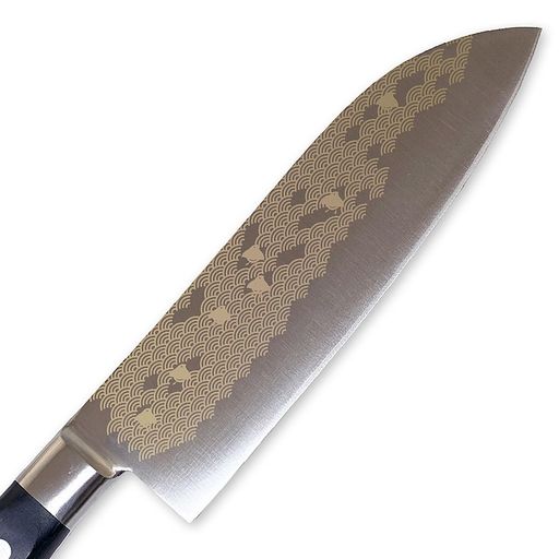 匠美風大根包丁金彩彫り波千鳥三徳包丁170mm刃渡り170mmモリブデン鋼AUS-8日本製