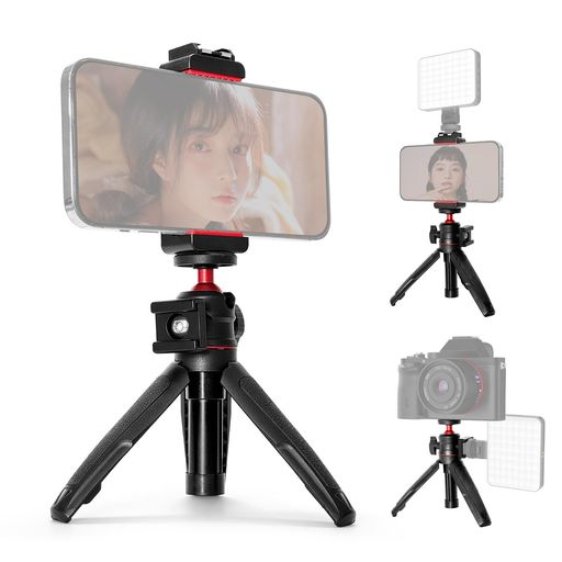 Smiling Shark ミニ三脚 TR01【360°自由雲台&スマホクリップ】カメラ三脚 3段伸縮 自撮り棒 小型 軽量 1/4ネジ コールドシュー 折りたたみ 多用途 持ち運び便利 卓上 三脚 安定 ビデオライトと併…
