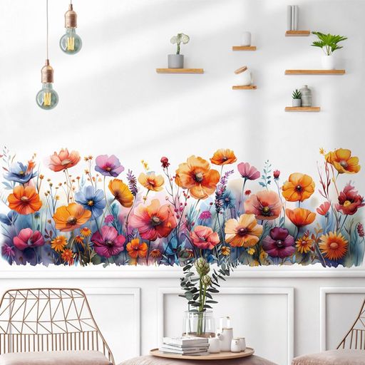 ウォールステッカーポピー水彩画壁紙シールスカート取り付け簡単花花柄壁飾りフラワーリビングルーム寝室ステッカー装飾用ウォールシール剥がせる壁紙シールインテリア壁装飾シール