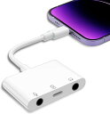 【生放送用】IPHONE/IPADに適用イヤホン変換アダプタ充電同時三股接続ケーブル3.5MMジャック接続外付けマイク音楽調節通話可能生/宅録/会議用(ホワイト...