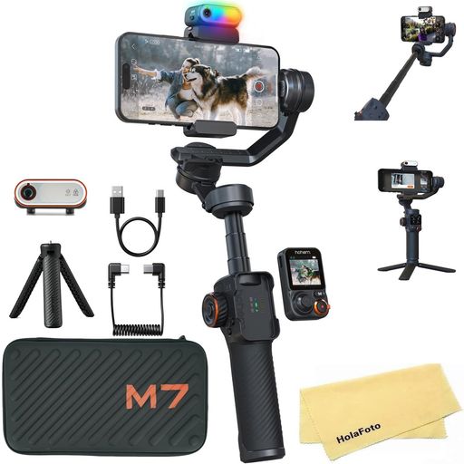 hohemM7スマートフォン用AIトラッキングジンバルスタビライザー、フィルライトと1.4インチ取り外し可能なタッチスクリーンリモートコントロールを備えた3軸電話ジンバル、YouTubeTikTokVlogging