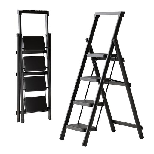【安定した便利な脚立】工具台設計が付属しており、多くの工具を保管してより便利に使用することができる。ロックアウトデザインと高品質の炭素鋼で作られており、脚立の安定性を向上させて、全体の耐荷重能力は150KGに達することができます。また、ステップ面が大きくので、ステップ台とスツールの両方使えるでき、キャンプなどのアウトドアでもお使いいただけます。 【昇り降りしやすく】踏み板の面積は広くて、表面に凹凸状の滑り止めが施されている、靴のままでも安心してお使いいただけます。はしごの足にも滑り止めゴムが付き、床滑りを軽減して、強力なグリップを提供し、床へ傷が付くことも防ぎます。安心してステップの上で軽作業をしたり昇降していただくことができます。 【省スペース】折りたたみ可能なので組み立ては不要です。折りたたみ厚さは約5cmと薄いため、狭い空間でも圧迫感が出にくい、戶棚やバックトランク、ソファの下などに収納可能で場所を取りません。また、重量は 4.2KGだけ、 女性でも片手でラクラク持ち運びができます。屋内や屋外で使用できます。
