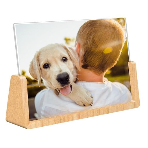 siawadeky木製フォトフレームL判横型写真立ておしゃれ両面フォトスタンド卓上フォトホルダー木目調アク..