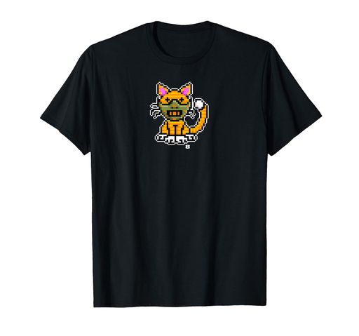 8ビット愛好家のためのタイガーマスクとかわいい猫Tシャツ