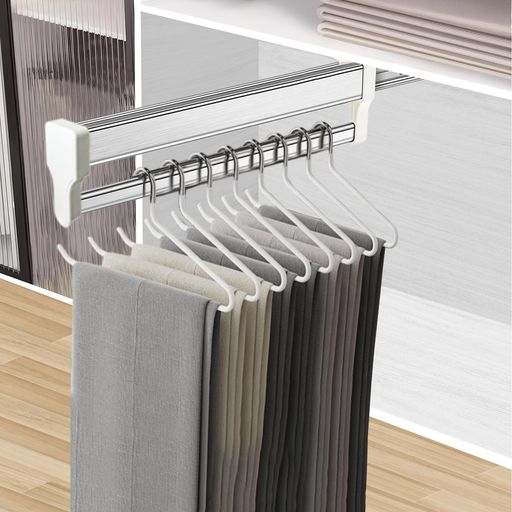 伸縮式パンツハンガーきの引き出し式クローゼットロッド25kg耐荷重|省スペース収納|9サイズ対応調節可能な30-80cm|自宅クローゼット革命」(ホワイト497mm)Ausziehbare