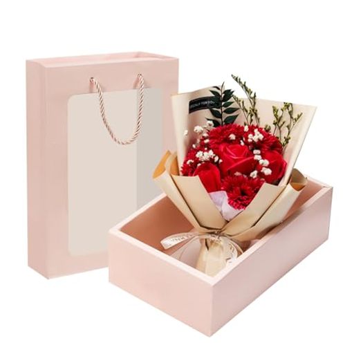 siawadekyソープフラワー石鹸の花7本バラカーネーションかすみ草枯れない花束バレンタインデープレゼント誕生日結婚お祝い記念日母の日先生の日敬老の日お祝い贈り物(レッド)