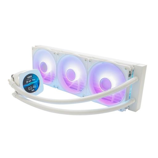 オールホワイト系のゲーミングPCに最適な水冷CPUクーラー:本体の細かな部分まで白にこだわった、華やかな光を引き立たせるのに最適なCPUクーラーです。PC内部を彩りながらPCゲームや動画編集で発熱したCPUを効率的に放熱します。フルカラーIPS方式LCD搭載水冷ヘッド:水冷ヘッド部分に搭載されている直径52mmの高解像度ディスプレイ(LCD)は、リアルタイムのCPU温度やファン回転数を表示できるのはもちろん、お好みの画像や動画も表示できます。 専用ソフトウェア対応:本製品を組み込んだPCにインストールすることで、水冷ヘッドに搭載されたLCDの操作ができます。ディスプレイ表示のカスタマイズや、システムのパフォーマンスをリアルタイムで確認することが可能です。※専用ソフトウェアは本ページの下部にあります「資料ダウンロード」、またはこちらよりご利用ください。※ファンのライティングは付属のアドレサブルRGBコントローラー、またはマザーボードに対応したRGB制御ソフトウェアから行ってください。連結タイプのデイジーチェーン対応ファンで配線すっきり:「OWL-FS1225ARGB」シリーズを採用。