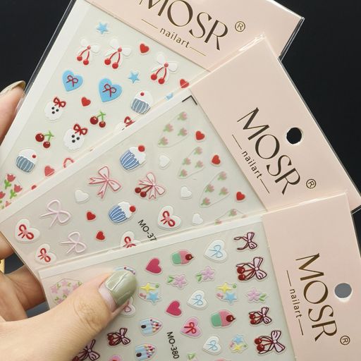 3枚セットネイルステッカー - 浮雕リボンと桜とハートのリボン可愛い3Dアンテナ付き指甲飾り 3枚セットネイルステッカー - 浮雕リボンと桜とハートのリボン可愛い3Dアンテナ付き指甲飾り