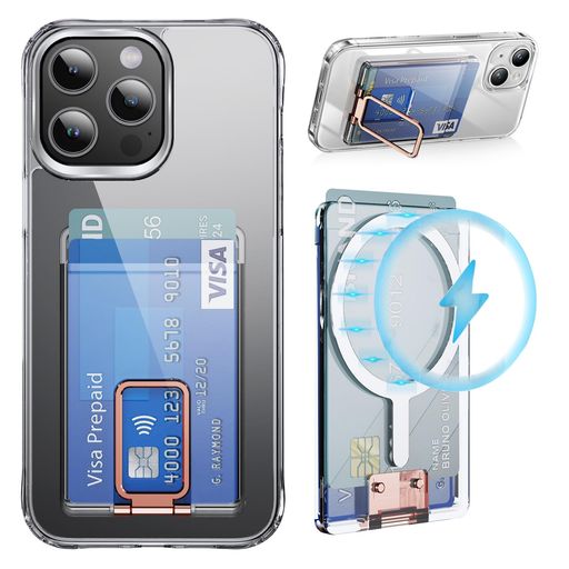 MagSafeカードケーススマホスタンドMagSafeウォレットカード入れSUICA定期入れスリムスキミング防止落下防止ホルダーiPhone15/14/13/12シリーズ対応磁気ウォレットスマホリング透明MagSafeケース