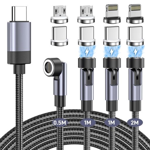 マグネット 充電ケーブル タイプc 3in1【4本セット・0.5m+1m+1m+2m】60W PD対応