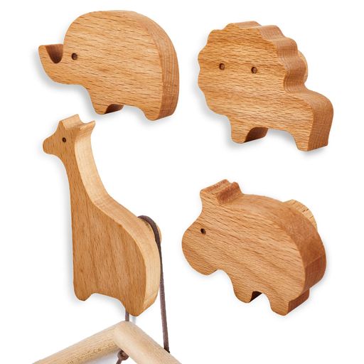 野生動物、壁フック、児童保育園木製壁フック、水生動物のフック、木製フック、児童壁フック、1セット4個