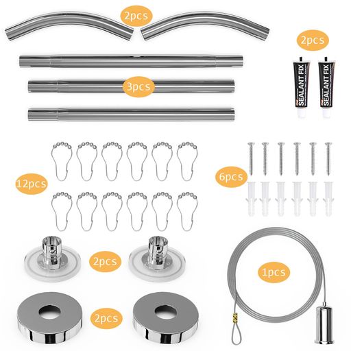 SIKAIQIカーブシャワーカーテンロッドダイヤモンド型、錆びないステンレススチールコーナーシャワーカーテンロッド(黒D字型、両側の長さ:43-65cm、中央幅:51-66cm)