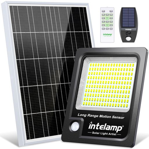 インテランプ(intelamp) センサーライト 屋外 ソーラー 人感 分離型大型パネル 12000mAh大容量電池 連動点灯 ブラック