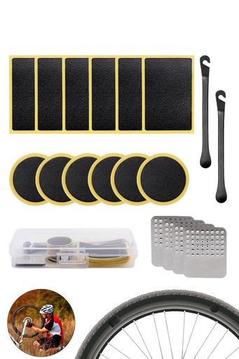 VEAGIA自転車タイヤ修理キット18点セットト(収納ボックス付き)緊急用タイヤ修理自転車パンク修理キット応急修理用修理キット粘着剤不要便利イージーパッチキット汎用ステンレス鋼