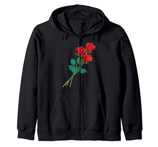 ブルーミングレッドローズスプリングフローラルガーデンフラワージップパーカー