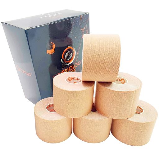 キネシオロジーテープ、防水性と防汗性の超弾性テーピング、コットン通気性ラテックスなしテーピングテープ、肩、腕、腰、ふくらはぎ、太ももの筋肉や関節用のキネシオテープ(肌色5c…