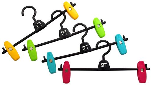 サワフジ洋服ハンガースカートホルダーJ4Pカラフル幅360mm4本組日本製スカートスラックスズボンクリップ付すべりにくい跡がつかない連結省スペース強力スカートひも掛けフック洗濯物干…