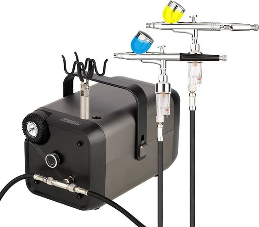 AnestyAHPBox2in1エアブラシコンプレッサー素早い色着替えコンプレッサーエアブラシ用2本エアブラシ接..