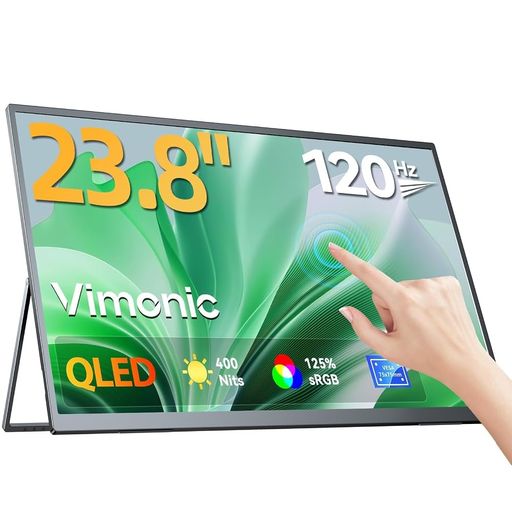 モバイルモニター 23.8インチ タッチパネル 120Hz Vimonic ポータブルモニター 大画面 ポータブルディスプレイ QLED 持ち運びモニター 自立 ポータブルモニター 1080P サブモニター 標準型VESA対…