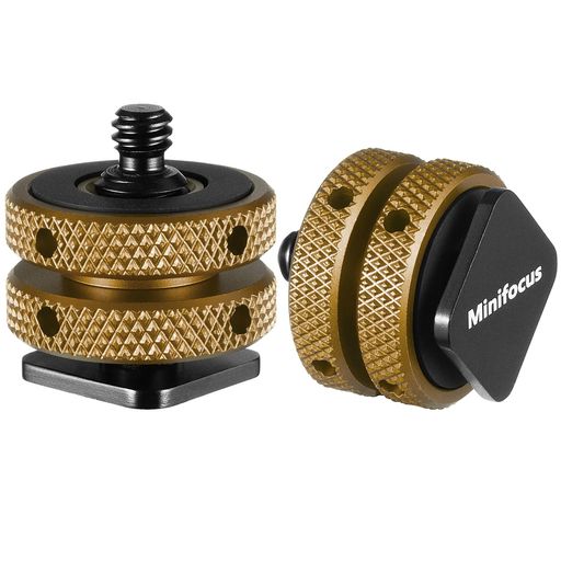 カメラホットシューマウントアダプター、1/4”アルミ合金三脚ネジ付きダブルナットL...