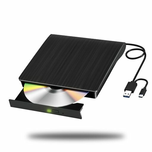 YAEONKU 外付け CD DVDドライブ DVDプレーヤー 高速USB3.0&TYPE-C両用ケーブル CD/DVD読み出し&書き込み 外付けDVD/CD光学ドライブ 静音 軽量 WINDOWS 11/10/8/7 MAC OS対応