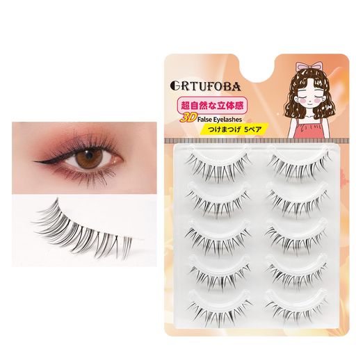 GRTUFOBAつけまつげ5ペア3Dナチュラル上まつげ透明軸芯が柔らかい超軽量柔らかく手作りつけまつ毛