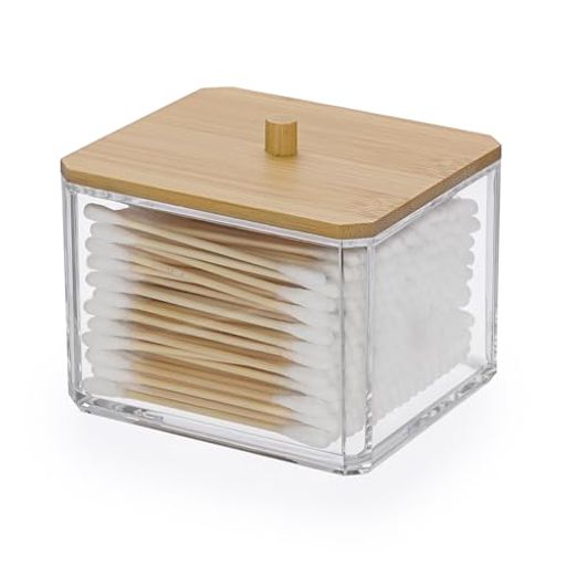 Sundries Box - Sumnacon綿棒収納ケース透明綿棒ボックスデンタルフロスホルダーコットン収納綿棒入れ使用便利アクリル竹蓋付き正方形1個セット