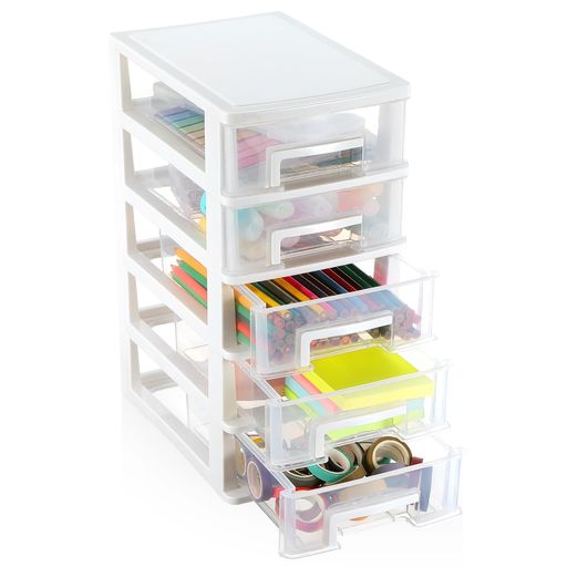 NUOLUX収納ケース引き出し小物卓上収納ボックス5段幅15x奥行21.5x高さ31cmプラスチックケースボックス収納小物ケース卓上収納事務用品手帳用品手芸文房具収納ボックスホワイト