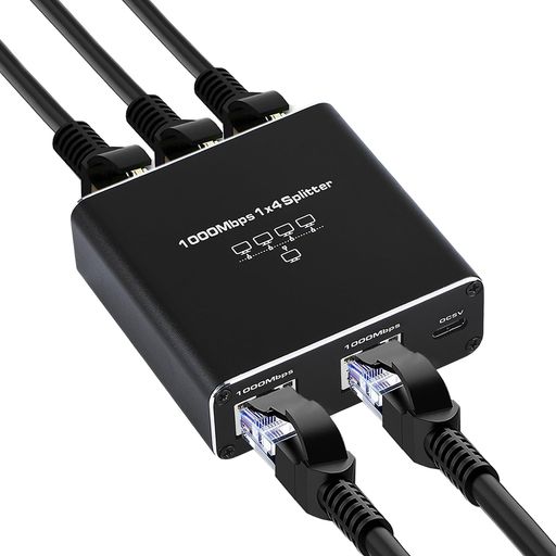 ANBER-TECH LANケーブル 分配器 1入力4出力 1000MBPS LAN 分配器 1X4 インターネットケーブル 分配器 RJ45 分配器 ギガビット ネットワーク 4台デバイス 共有 インターネット PC ルーター CAT5 CAT5E
