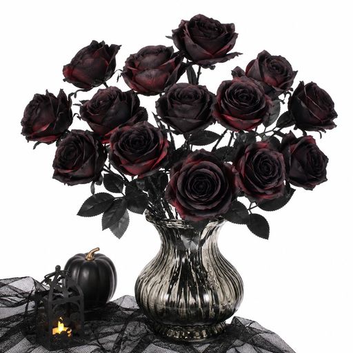 商品仕様:セット内容:10本セット、カラー:ダークレッド、全長:約50cm、花径:約9cm、素材:シルククロス・プラスチック・ワイヤー、用途:ハロウィン装飾、ゴシックインテリア、花束、DIY、店舗ディスプレイ、撮影小物、イベント装飾 雰囲気作り:高級感のあるダークレッドローズ、ゴシックテイストあふれる造花10本セットです。一般的な造花とは異なるダークカラーを採用し、ミステリアスで幻想的な雰囲気を演出します。ハロウィンはもちろん、ゴシックインテリアやダークファンタジーをテーマにした装飾にもぴったりです。単体で飾っても存在感があり、花瓶や花束としてまとめることでより印象的な空間を演出できます。 リアルな質感:花びらには高品質シルククロス素材を採用し、繊細な質感と自然な色合いを再現しています。葉や茎も細部まで丁寧に仕上げられており、本物のバラを思わせるリアルな見た目が魅力です。近くで見ても安っぽさを感じにくく、写真撮影や展示用としても高い完成度を実現しています。