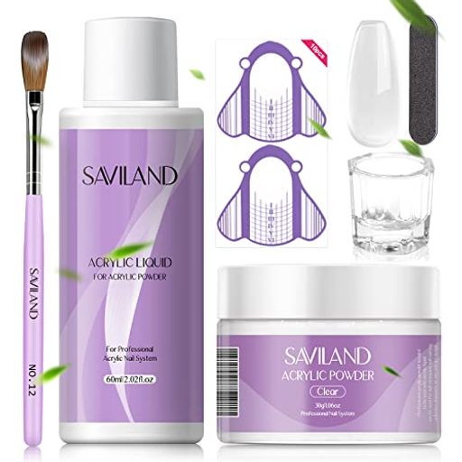 Saviland アクリル ネイル キット - 30g クリア アクリル パウダーと 60ml リキッ...