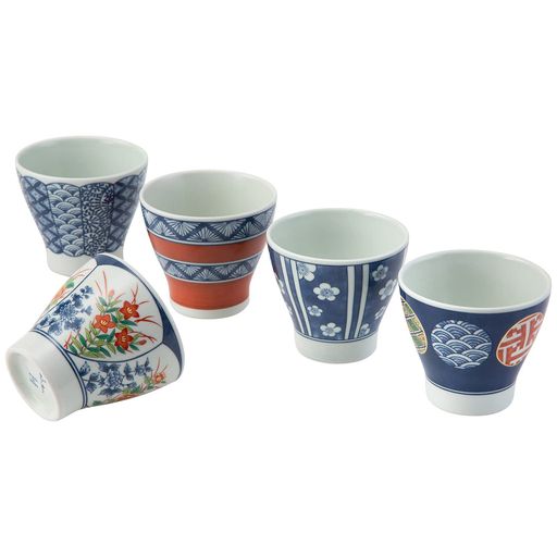 西海陶器(saikaitoki)波佐見焼湯呑カップ約250ml5点セット染錦文様日本製20636