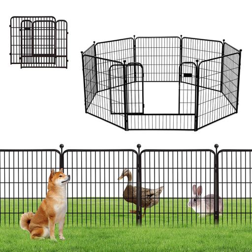 アウトドア 【ペットサークル&amp;商品仕様】犬 ケージ 本体材質:鉄、パネル8枚、 入口パネル1枚含む、専用金属ロッド8本 +4直角固定具+4直線固定具 8つの吸盤+8本の帯 パネルサイズ:100*75cm 総重量14Kg, 優れた安定性を提供できる。