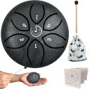 スリットドラムスチール舌ドラムレインドラム3インチ6音符Cキー打楽器布バッグ、音楽本とマレット、子供のための音楽ギフト(黒)