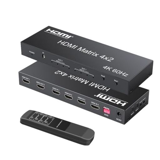HDMI 2.0 マトリックス 4入力2出力 UHD4K@60Hz 手動切替 音声分離(SPDIF 光・3.5mmステレオ音声出力) 異なる解像度出力可能 スイッチ セレクター スプリッター ダウンスケール機能 切替器 分配器 …