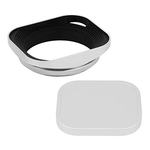 HaogeLH-W55P55mm正方形メタルねじ込みレンズフードシェードホローアウト設計キャップ付forライカLeicaレンジファインダーカメラ55mmE55フィルタースレッドレンズ銀シルバー
