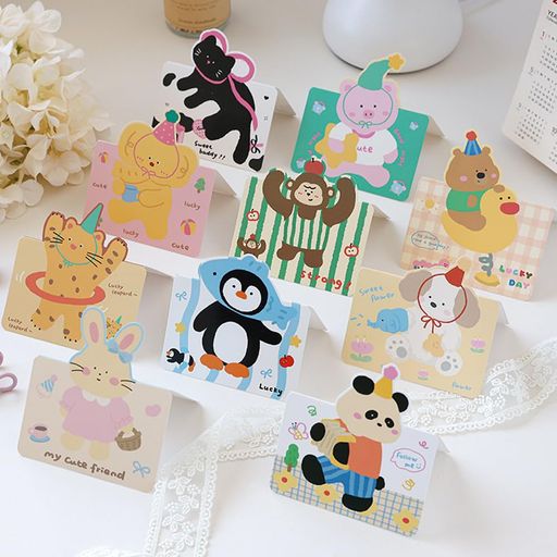 Youchicnow メッセージカード 10枚セット 可愛い動物キャラクター イラスト グリーティングカード 感謝カード ミニレター ミニ 誕生日カード お祝い お礼 手書き用 プレゼント用 子供 大人 …