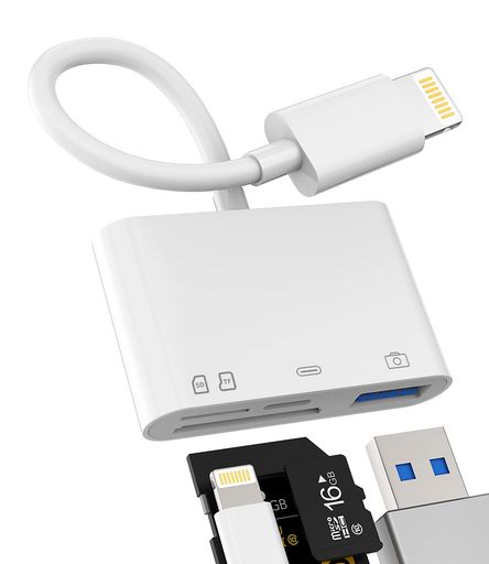 LIGHTNINGUSB変換IPHONESDカードリーダー(4IN1)ライトニングUSB3.0MICROSDSD高速充電アダプターアップルカメラUSB-AマイクロSDTF