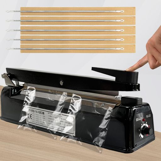 🌟【製品仕様】黒メタルボディシーラー、プラスチックと比較して、より良い質感と耐久性、シールの長さ:300MM、シール幅:3MM、重量:2kg、セットが含まれています:1本体、5スペア電熱キットとマニュアル1。 🌟【8調整可能なギア】温度は自由にあなたの好みに合わせて、推奨レベル、ビニール袋:1〜3レベル、クラフト紙袋:4〜5レベル、アルミ箔袋:6〜8レベル、高温シーリング、簡単でトラブルフリー。袋によってシール時間が異なりますので、袋の実際の状況に応じて調整してください。温度が高すぎると袋が溶けてしまい、温度が低すぎるとシールできなくなります。 (必ず専用の密封袋を使用して密封してください) 🌟【スマートパワーオフ】ハンドルを押すと表示灯が点灯し、機械が作動し、予定時間が経過すると表示灯が消えてシールが完了します。 ハンドルから手を離すと電力は供給されません。 これがインパルスシーラーの動作原理であり、連続シールが可能です。 連続運転時間が長すぎたり、機械の温度が高すぎる場合には、運転を一時停止し、しばらく機械を休ませてから作業を続けることができます。
