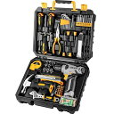 【8V電動ドリル付き】工具セット126点組ピンクホームツールセット家庭用ツールセット日曜大工DIYセット作業工具セット家具の組み立て住まいのメンテナンス用修理道具セット便利な収納…
