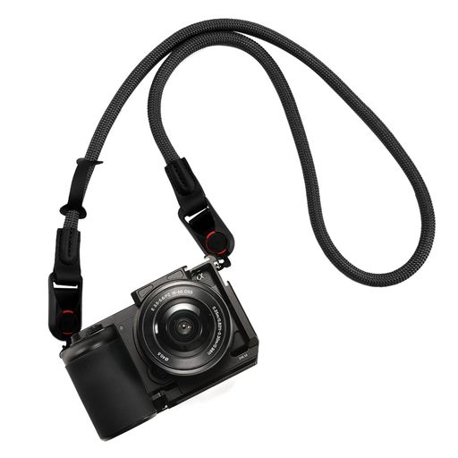 [Tadong] カメラストラップ ネックストラップ ショルダーストラップ クライミングロープ製 丸ひも 一眼レフ/ミラーレス/コンパクトカメラ用 (ブラック)