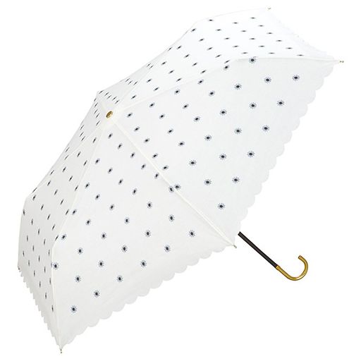 ワールドパーティー日傘折りたたみ傘オフホワイト白50cmレディース傘袋付きプチデイジー刺繍ミニ801-119OF
