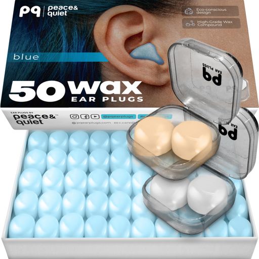 PQ ワックス耳栓 睡眠、水泳用 - 50 ノイズ低減シリコンゲルワックス耳栓 睡眠と水泳のための耳保護 ソフトワックス枕 (50枕) カラー: ブルー