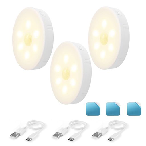 ナイトライト 💡【商品仕様】 同梱:人感センサー本体x3、USBケーブル、説明書。色温度3000K、電池1000mAh、消費電力0.5W、定格電圧5V、材質ABS、センサー範囲120°/0-3m、光束50lm。 💡【人感・明暗センサー搭載】人感センサーが周囲の動きを感知し、暗い場所では自動でライトを点灯。人がいなくなると約15秒〜20秒で自動消灯します。手探りでスイッチを探す手間がなくなり、赤ちゃんの夜泣き対応や深夜のトイレ、階段の移動も快適に。こちらのライトは動きを感知して自動点灯と自動消灯機能があります。消し忘れ防止にもなるので、電気代の節約にも役立ちます。 💡【室内センサーライト * 無段階調光】夜間の室内歩行をより便利で快適にします。自動センサー機能により、素早く道を照らします。柔らかな光は睡眠を妨げず、お子様やご年配の方にも安心です。明るさはお好みに合わせて調整できます。人感センサーライトはボタンを長押して無段階調光できます。使用シーンに合わせて調整できます。人感センサーライトはボタンを長押して無段階調光できます。使用シーンに合わせて調整できます。