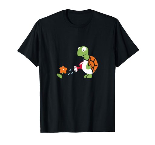GardenPlantsLoveTurtleじょうろと花付きTシャツ
