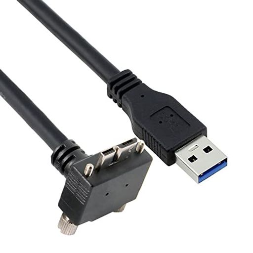 CYケーブルMicroUSB3.0デュアルスクリューUSB3.0データにロック可能5Gbps電源ケーブル90度アップ角度タイプVR産業用カメラコンピュータ用(1.2m)