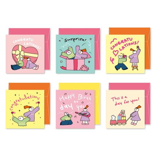 モノライク ペーパー·シングス·カード L オリモリー 誕生日おめでとう。B セット - PAPER THINGS L, Olly Molly Birthday 6P B SET - 誕生日カード、6カード+6袋、135x135mm