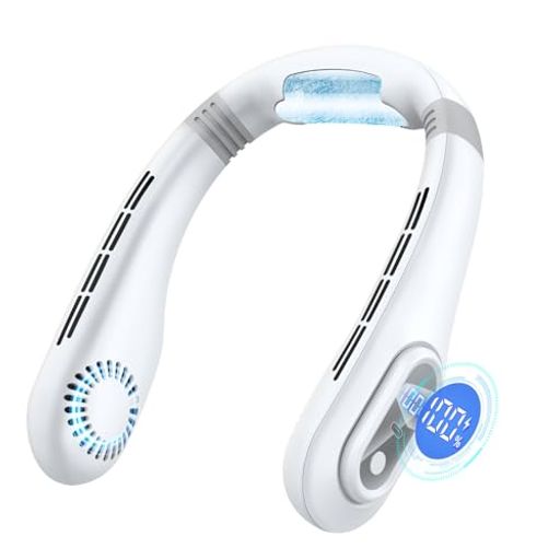 首掛け扇風機ネッククーラー【2024夏新開発ネックファン&LCD液晶ディスプレイ表示】冷感プレート付き携..