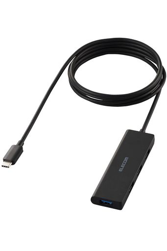 エレコムUSBハブUSB-C接続USB3.2(Gen1)5Gbps4ポートバスパワー150cmケーブル小型・軽量設計ブラックU3HC-H044BK/E