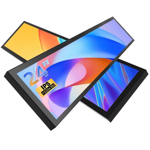 24インチ超ワイドストライプ液晶ディスプレイFHD1920X380産業用パソコン内蔵デュアルスピーカ二次画面デュアルHDMI&DPポート、地下鉄モールレストランデジタルサイネージ広告ディスプレイ…